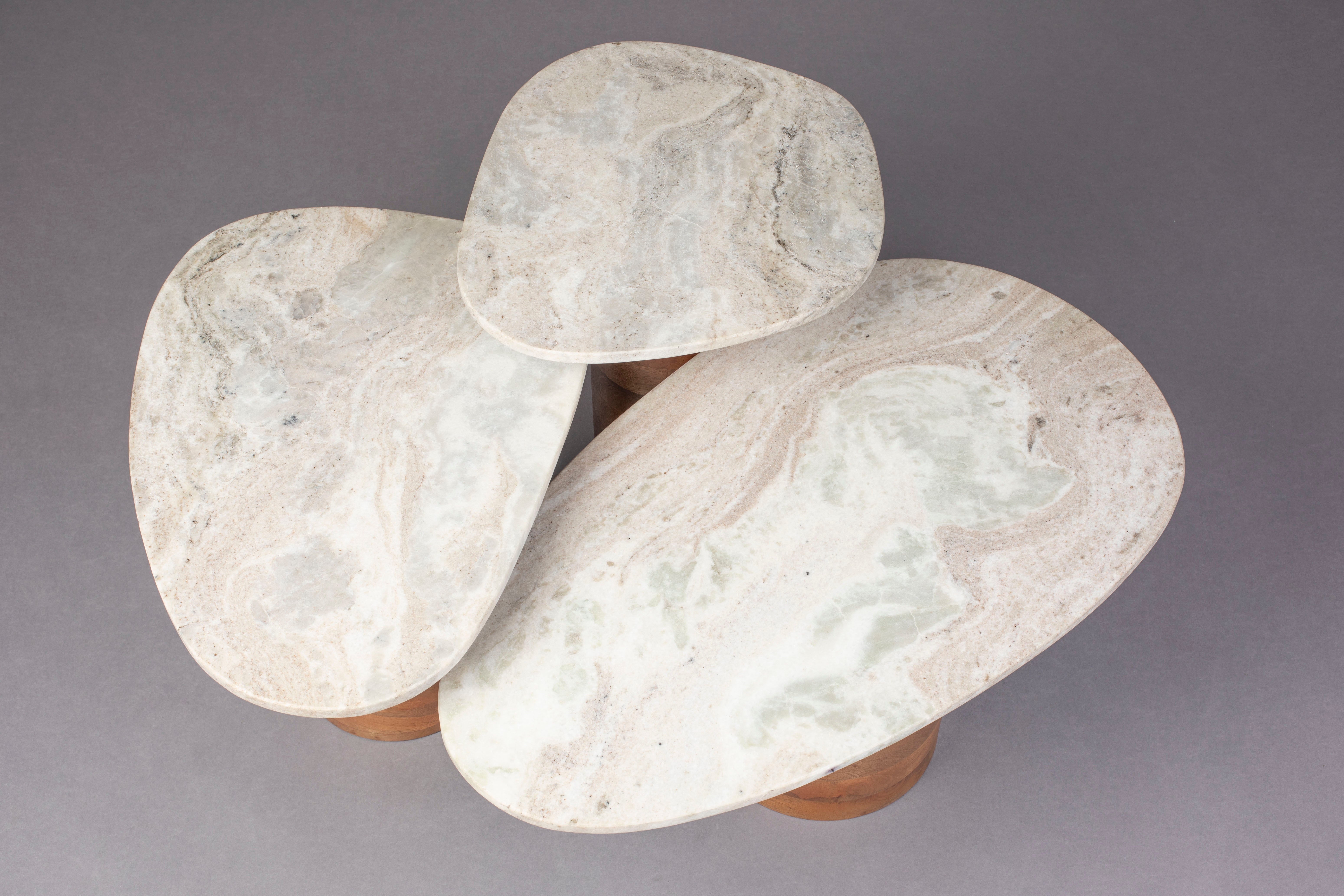 Dutchbone Set of 3 Suki Mango Wood & Grey Marble Side Tables Nest